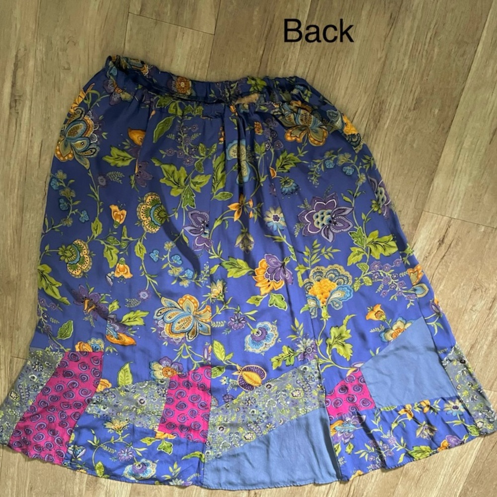 Vintage 90’s Royal Blue Floral + Paisley Patchwork Boho Midi Skirt - Picture 12 of 16
